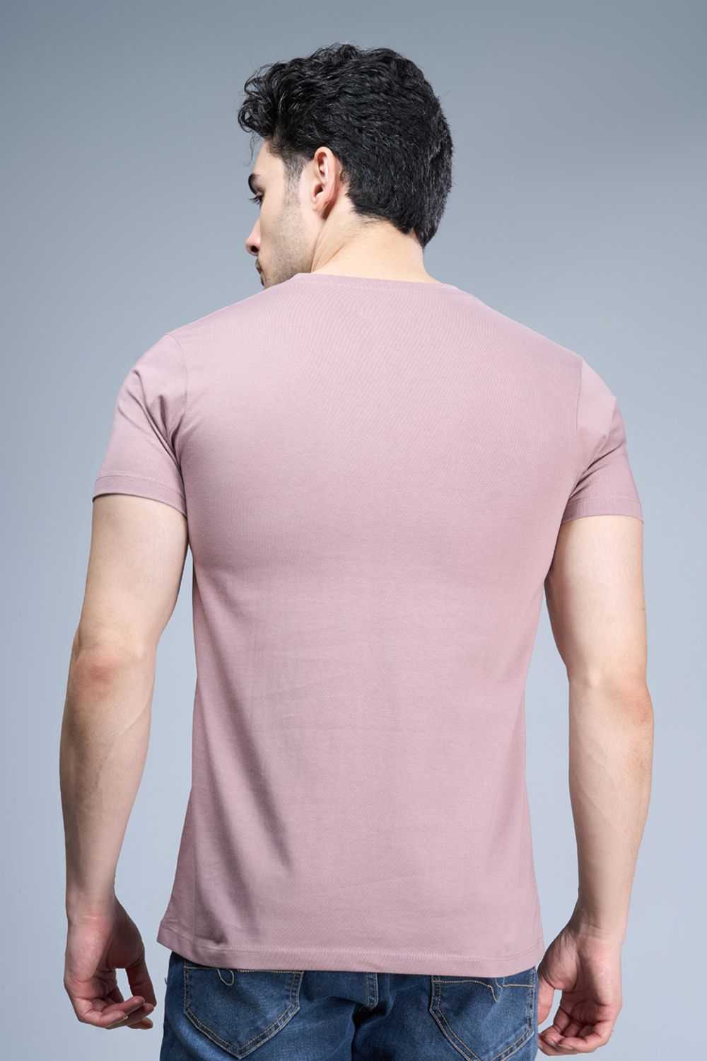 Dark Rust colored, cotton Graphic T shirt for men, half sleeves and round neck, back view.
