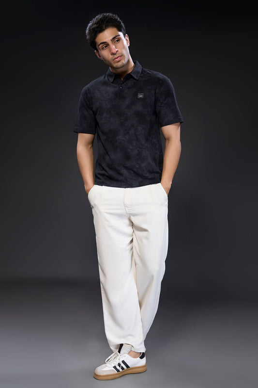 Black Plain - All Over Print Old Money Knit Polo