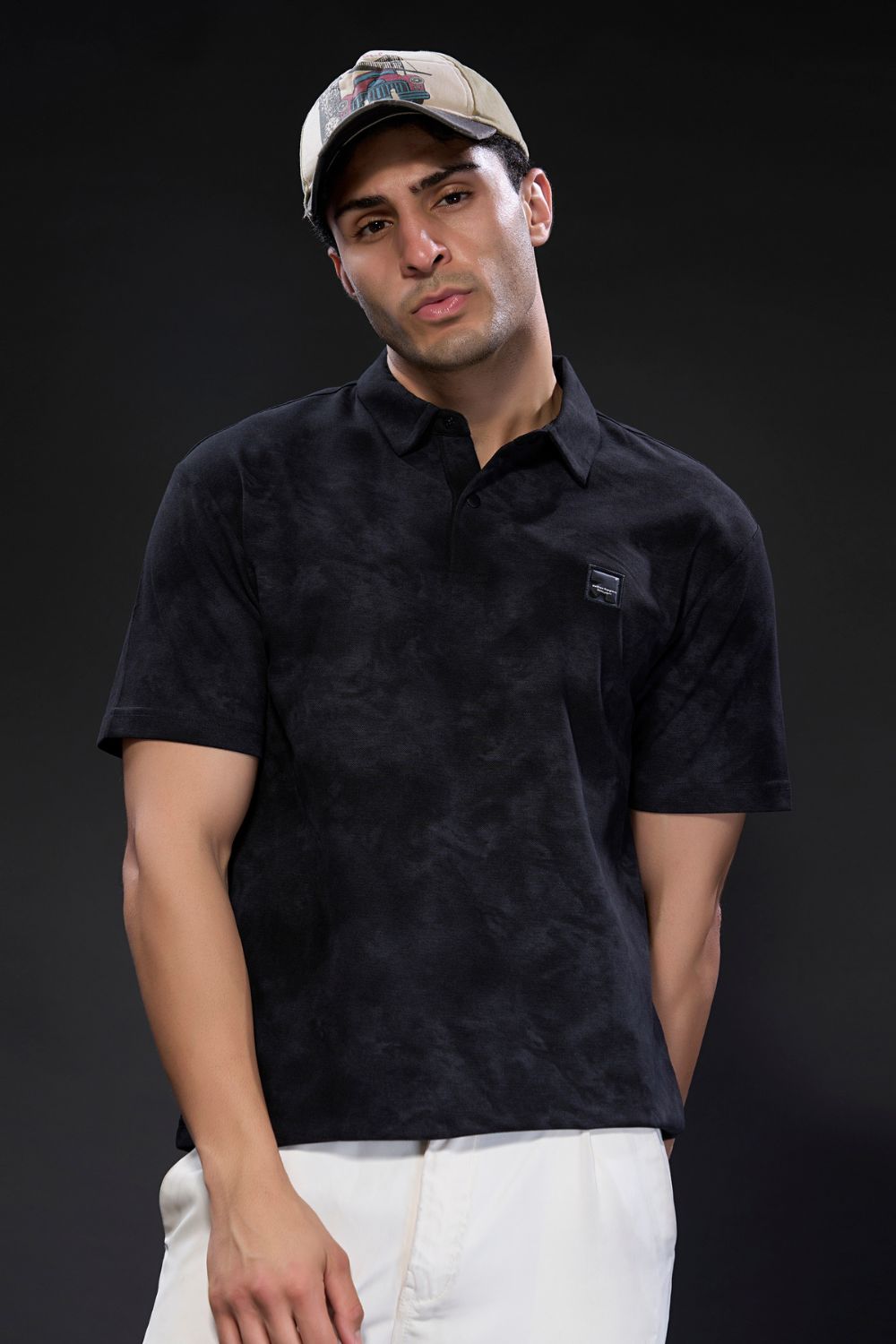 Black Plain - All Over Print Old Money Knit Polo