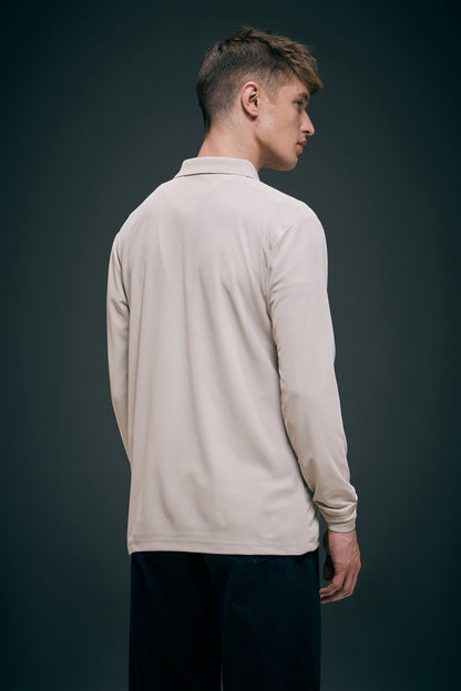 Soft Beige Full Sleeve Smart Tech Polo Full Sleeve T-Shirt Maxzone Clothing