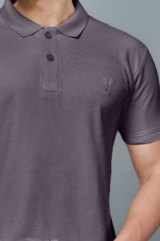 Grape colored, identity Polo T-shirts for men with collar and half sleeves, close up.