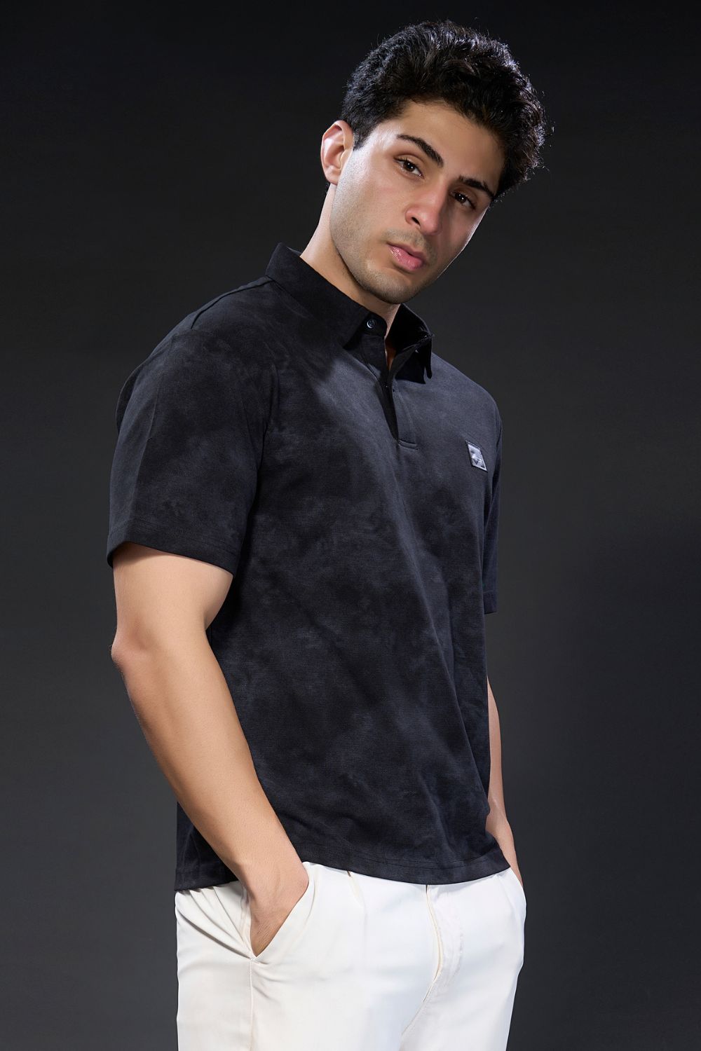 Black Plain - All Over Print Old Money Knit Polo