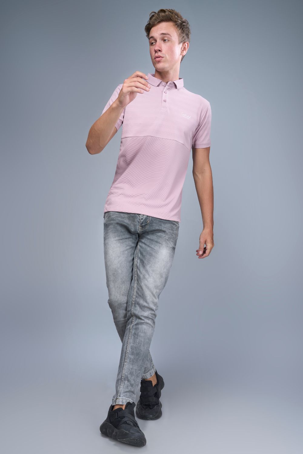 Dusty Lavendar colored, Constructed Polo T-shirts for men with collar and half sleeves.