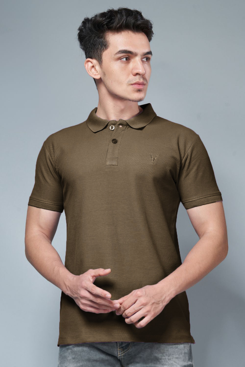 Olive colored, identity Polo T-shirts for men with collar and half sleeves.