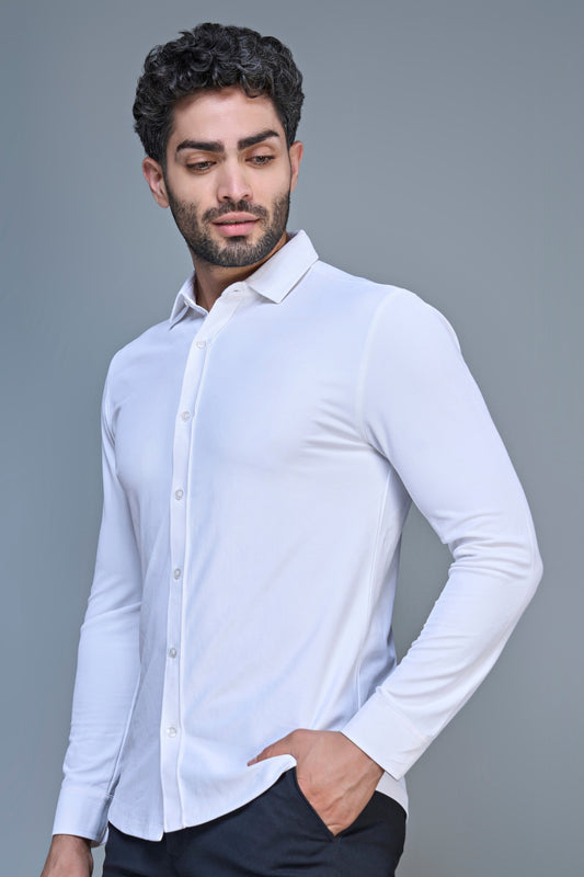 White Smart Tech Full Sleeve Shirt Full Sleeve Shirt Maxzone Clothing M  