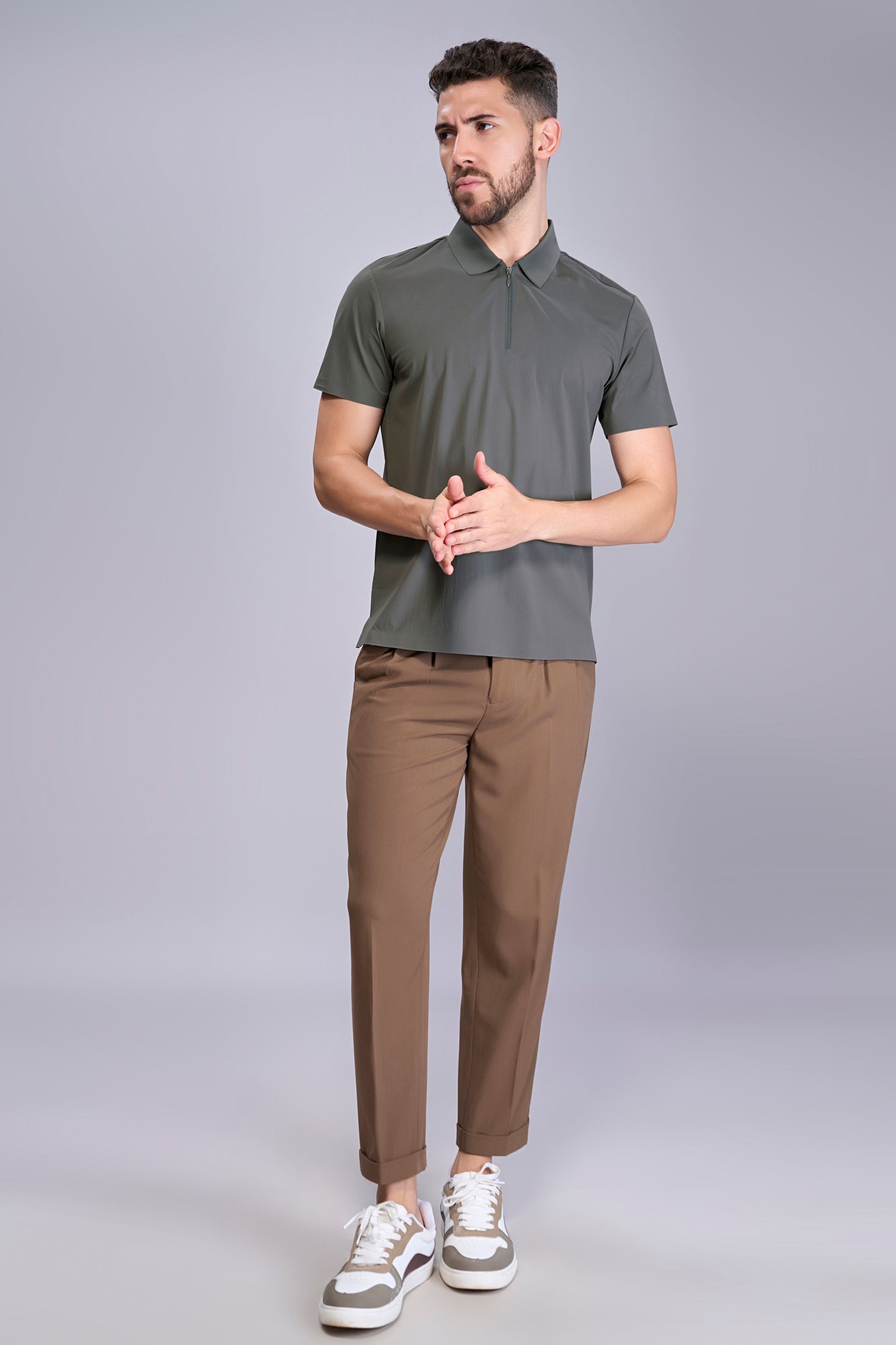 Dark Grey - Stitchless Zip Polo T-shirt