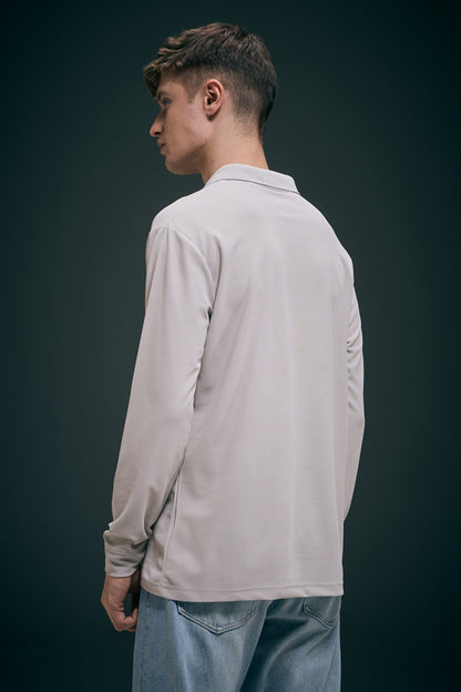 Grey Full Sleeve Smart Tech Polo Full Sleeve T-Shirt Maxzone Clothing