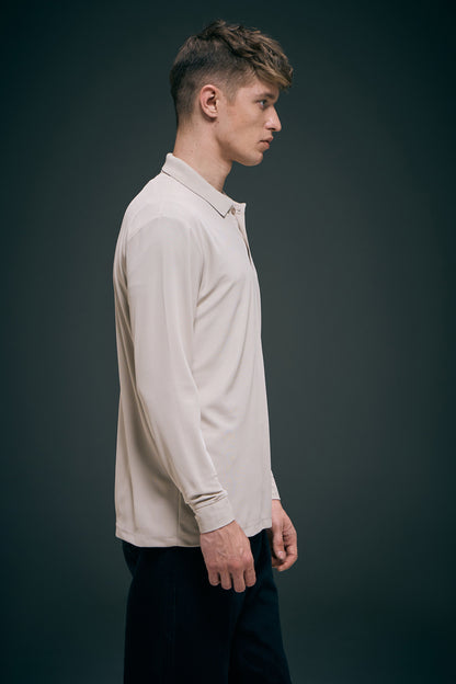 Soft Beige Full Sleeve Smart Tech Polo Full Sleeve T-Shirt Maxzone Clothing