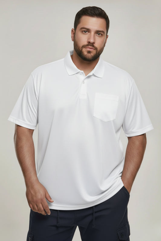 White - Smart Tech Pocket Polo Plus Size