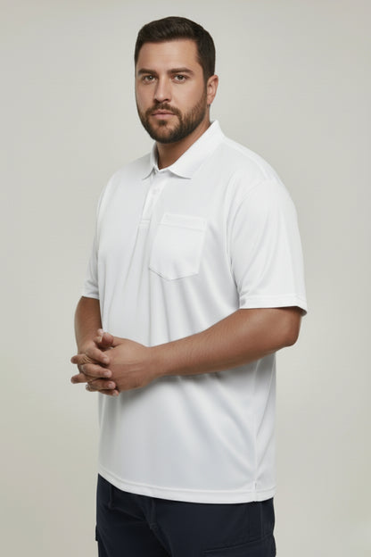 White - Smart Tech Pocket Polo Plus Size