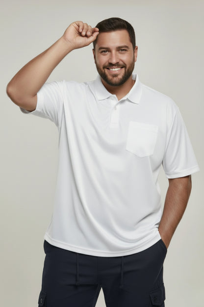 White - Smart Tech Pocket Polo Plus Size