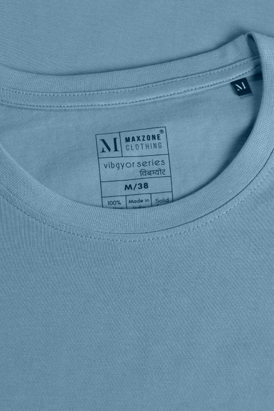 grey colored, cotton Graphic T shirt for men with half sleeves and round neck, product closeup.