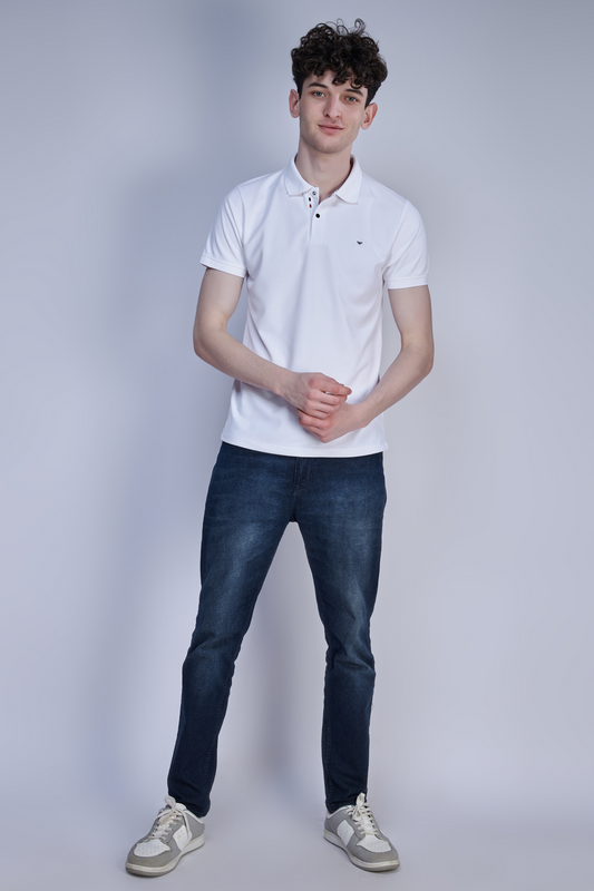 White Crepe Polo T-shirt Polo T-SHIRT Maxzone Clothing   