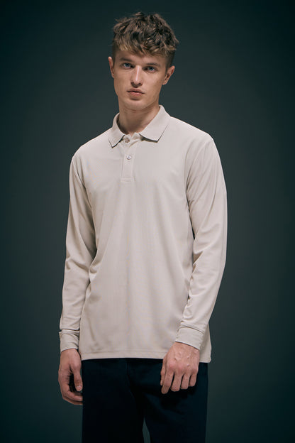 Soft Beige Full Sleeve Smart Tech Polo Full Sleeve T-Shirt Maxzone Clothing