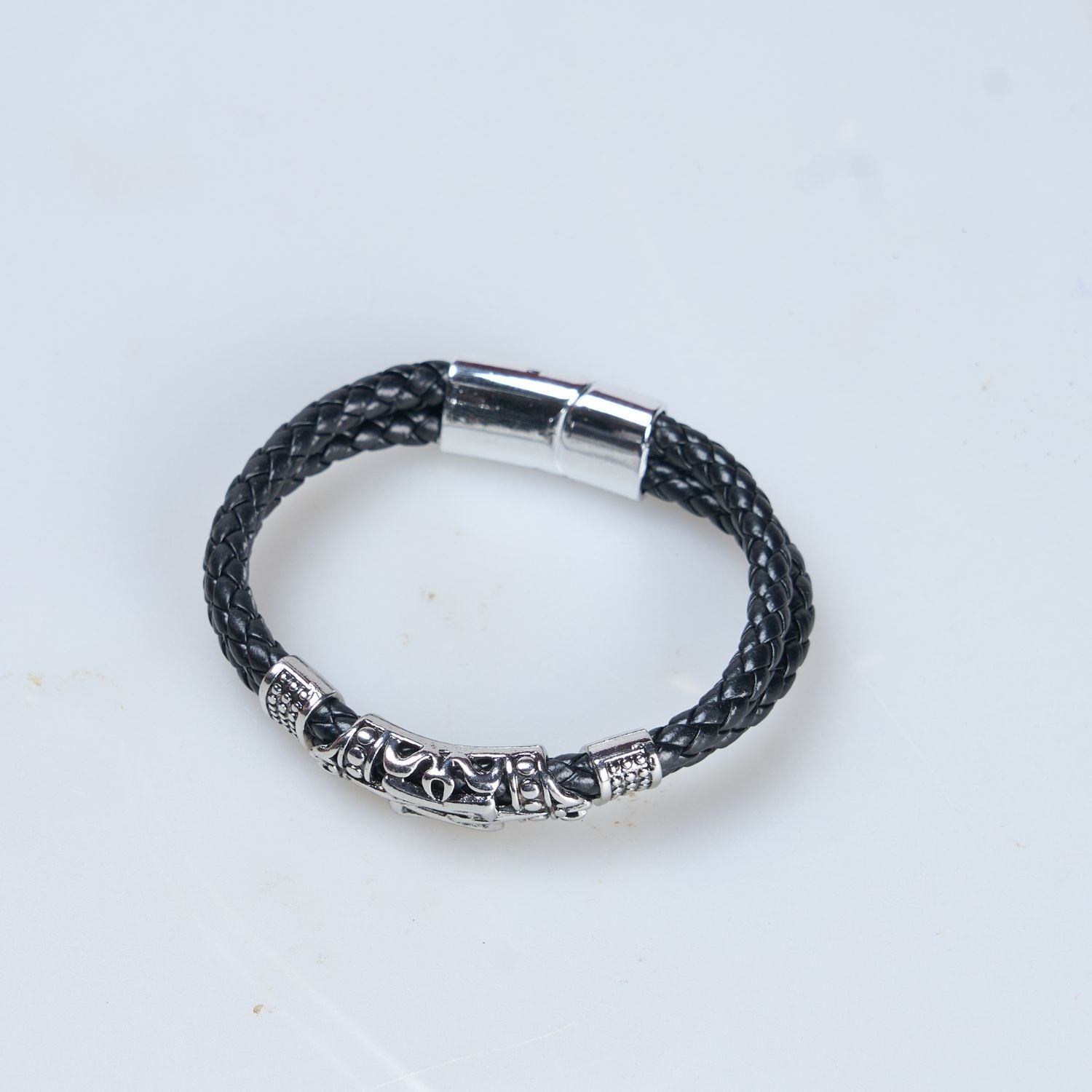 Black and Silver colored Bracelet for men with magnetic clasp