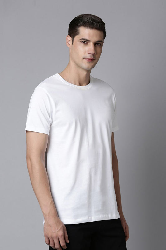 Shop Men's White Solid Cotton T-shirt-front Maxzone Clothing