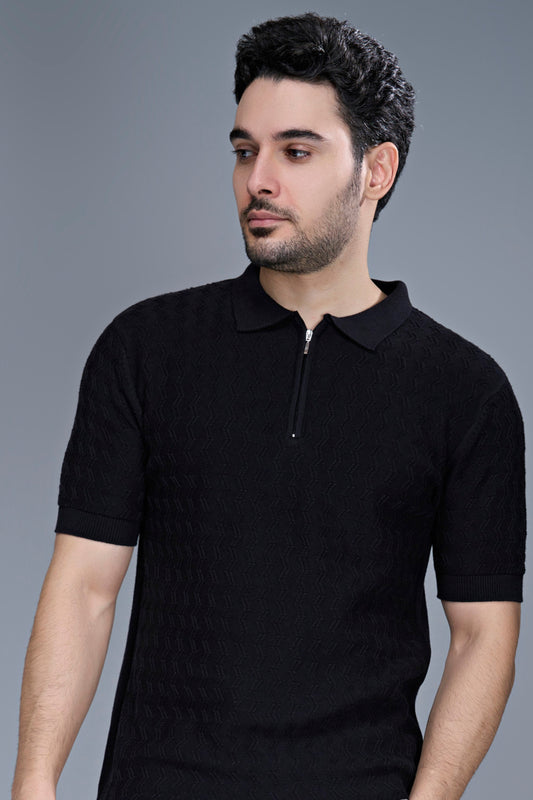 Black - Luxe Knitted Polo Maxzone Clothing