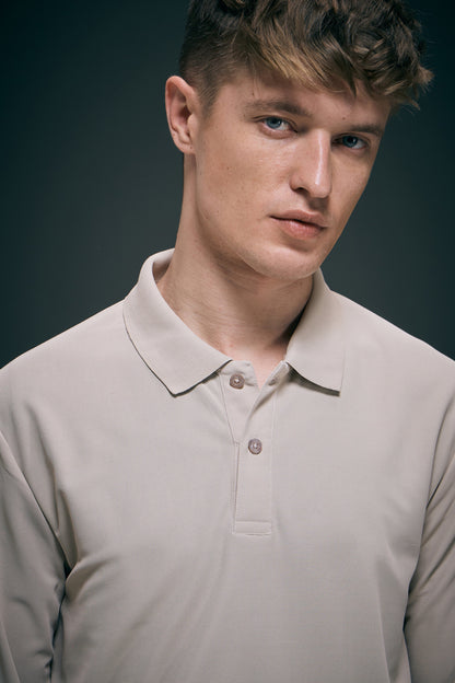 Soft Beige Full Sleeve Smart Tech Polo Full Sleeve T-Shirt Maxzone Clothing