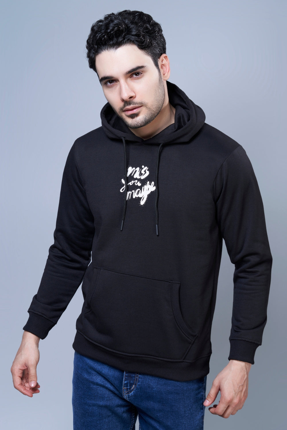 Miss You Maybe Printed Black Hoodie Hoodies Maxzone Clothing