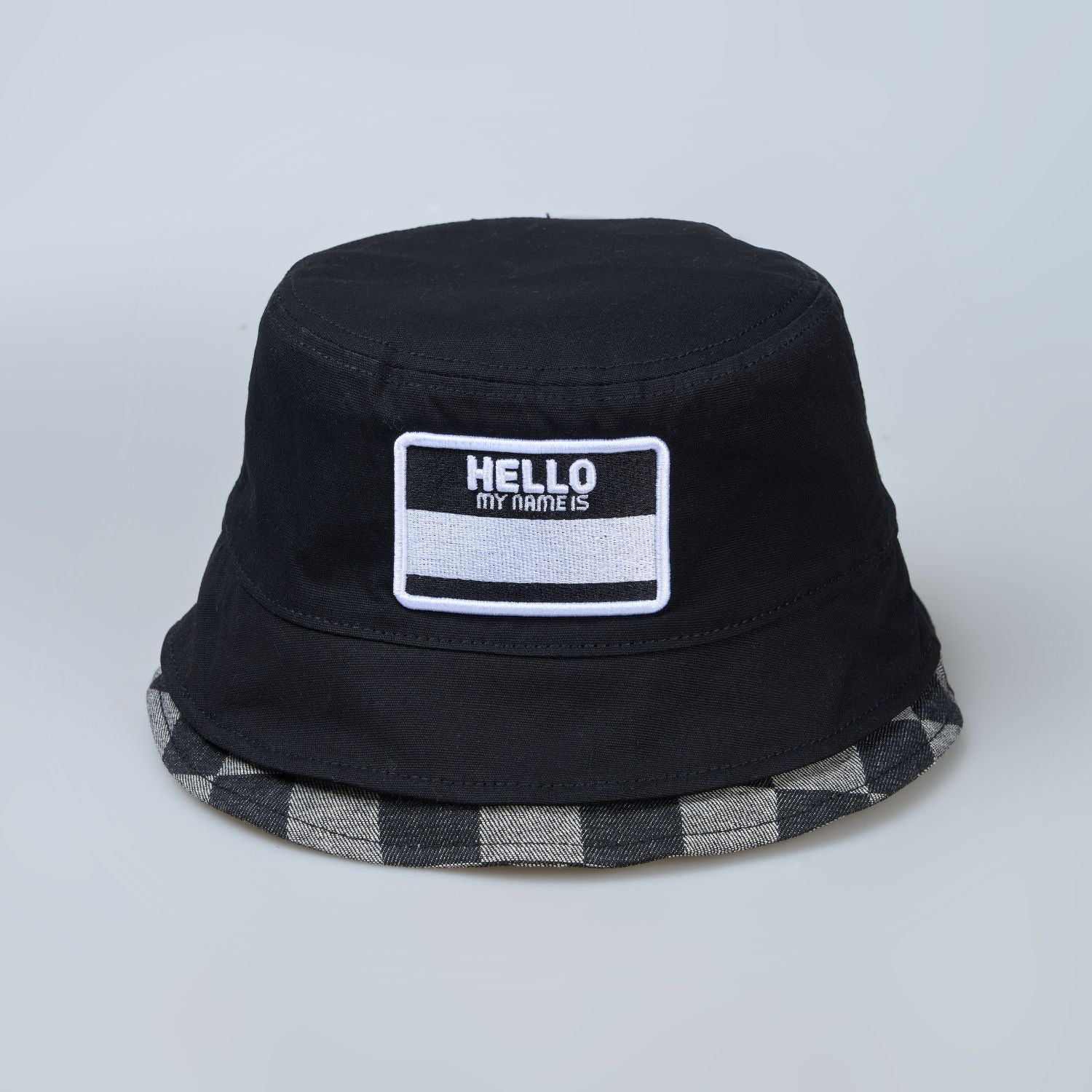 Black colored, chequered pattern, lightweight bucket hat for men