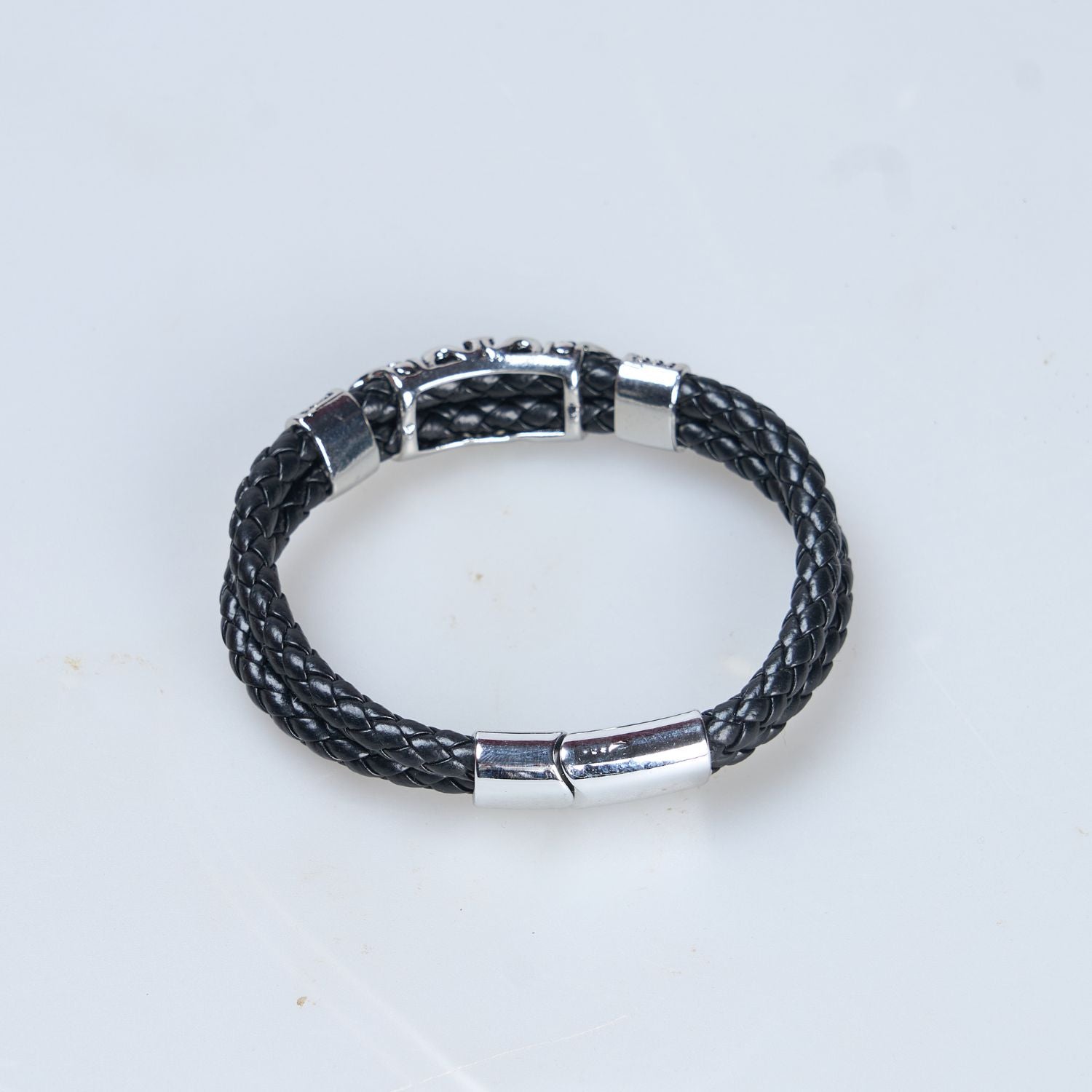 Back View of Black and Silver colored Bracelet for men with magnetic clasp