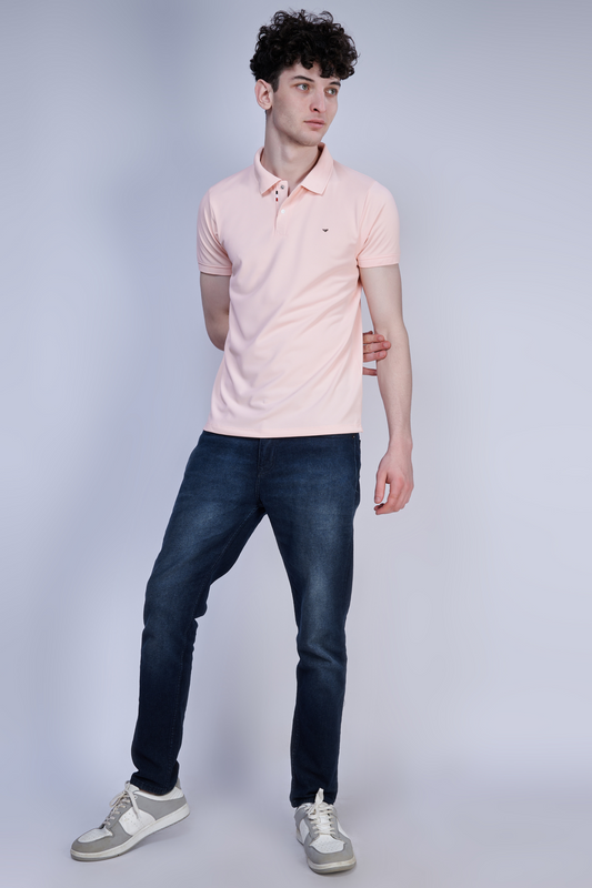 Shop Men's Pale-Peach Polo T-shirt-front Moxzone Clothing