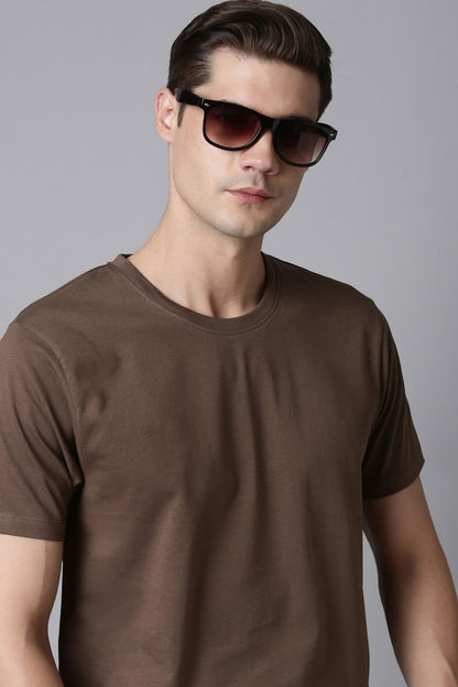 Brown Cotton IQ Basics T-SHIRT Maxzone Clothing