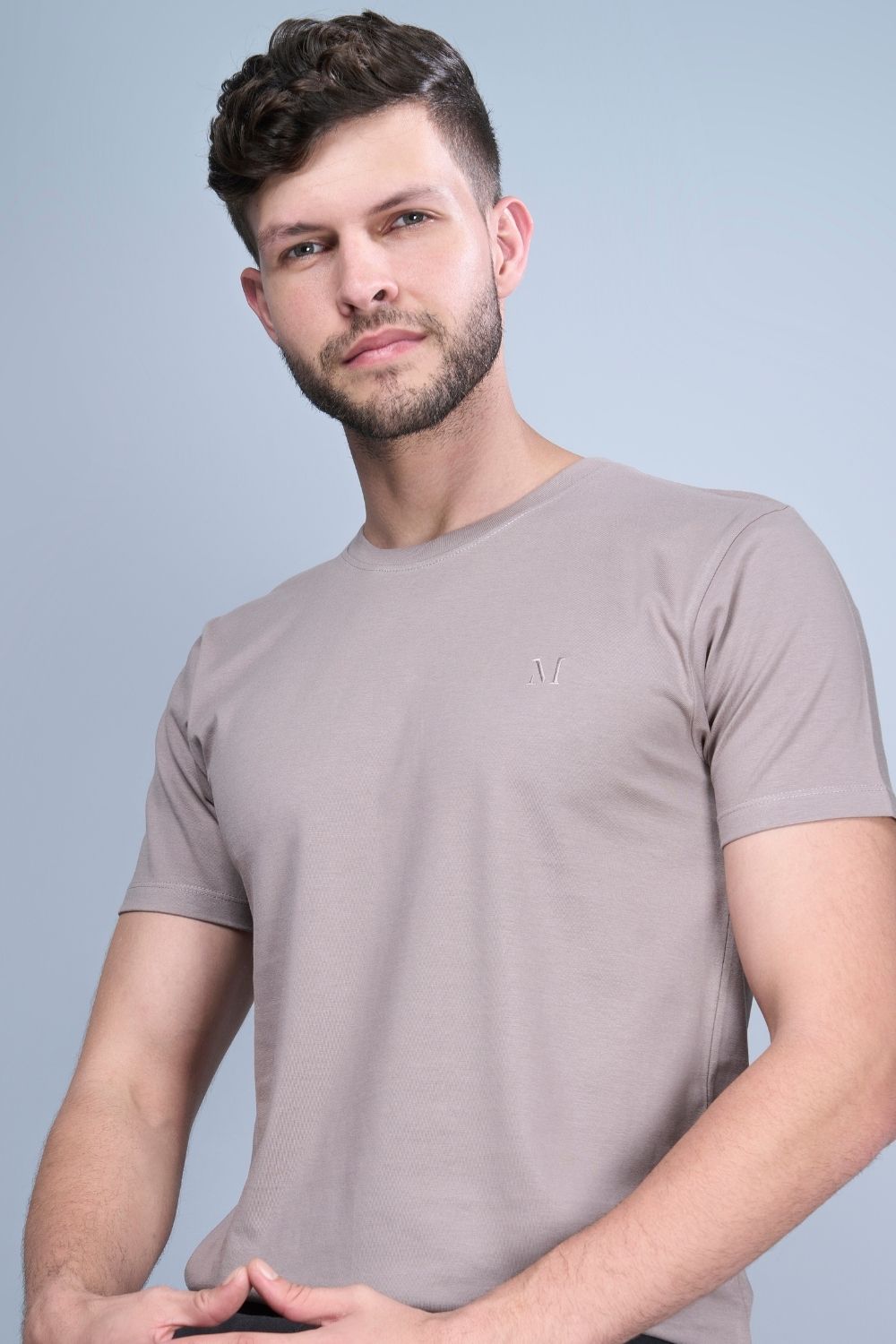Coin grey colored, solid cotton t shirt for men with round neck and half sleeves