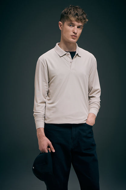 Soft Beige Full Sleeve Smart Tech Polo Full Sleeve T-Shirt Maxzone Clothing