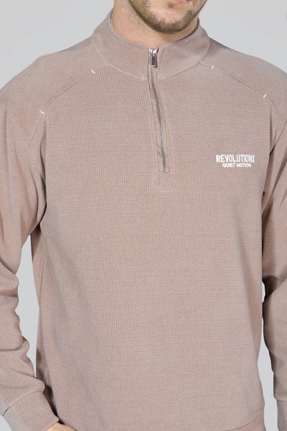 Beige Zipper Sweatshirt