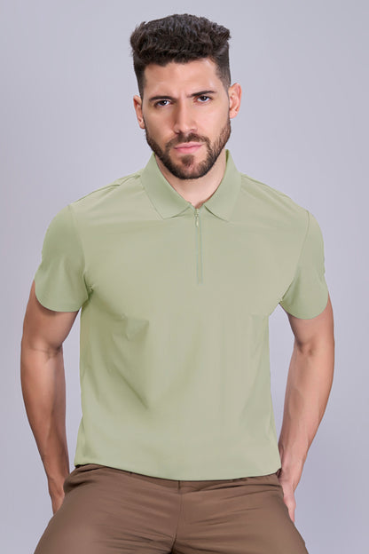 Pista Green - Stitchless Zip Polo T-shirt