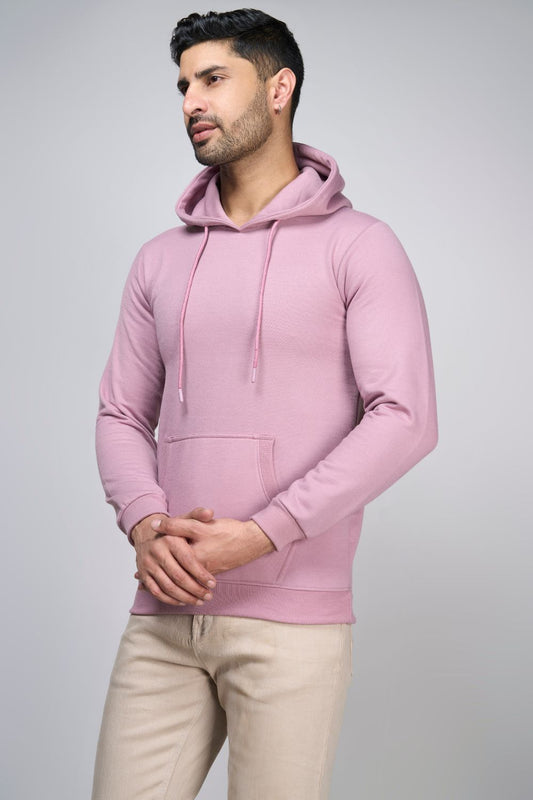 Rich Lilac colored, hoodie for men with full sleeves and relaxed fit.