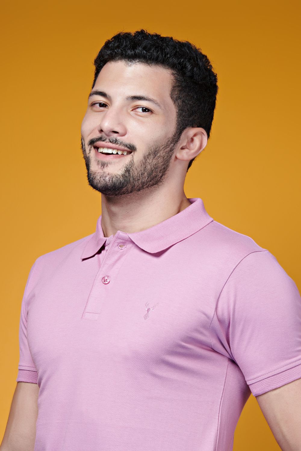 Pink colored, Ramie edition Polo T-shirts for men with collar and half sleeves.