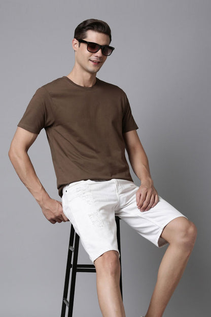 Brown Cotton IQ Basics T-SHIRT Maxzone Clothing