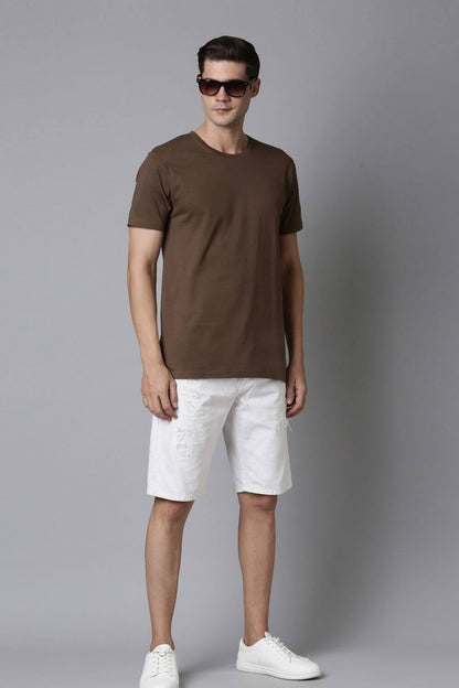 Brown Cotton IQ Basics T-SHIRT Maxzone Clothing