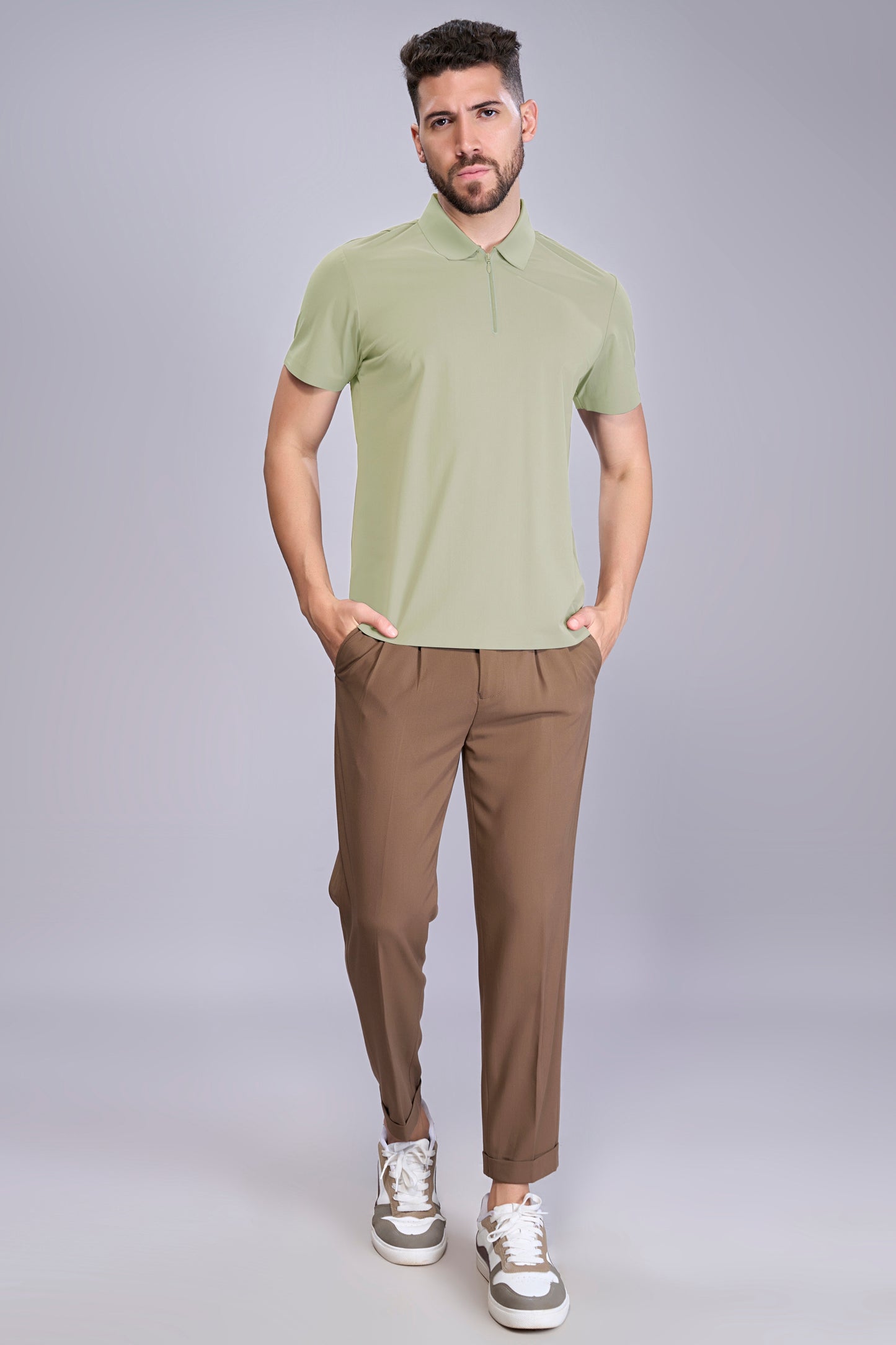 Pista Green - Stitchless Zip Polo T-shirt