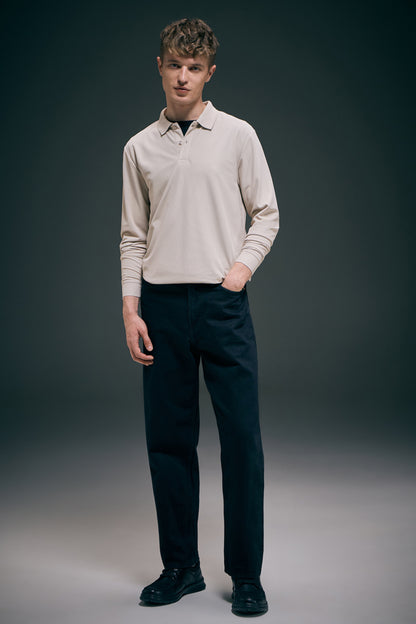 Soft Beige Full Sleeve Smart Tech Polo Full Sleeve T-Shirt Maxzone Clothing