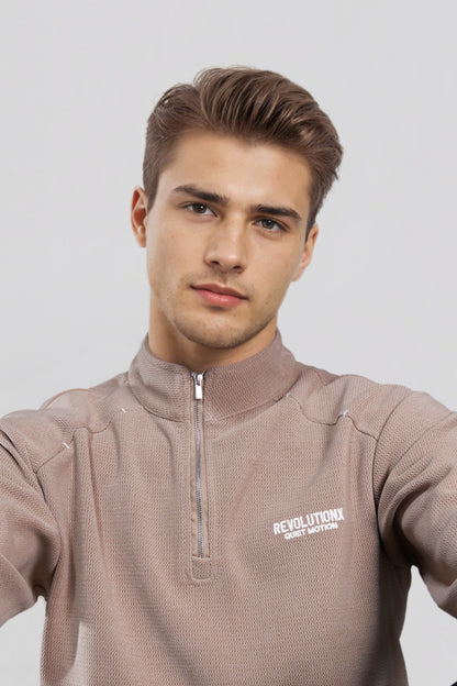 Beige Zipper Sweatshirt