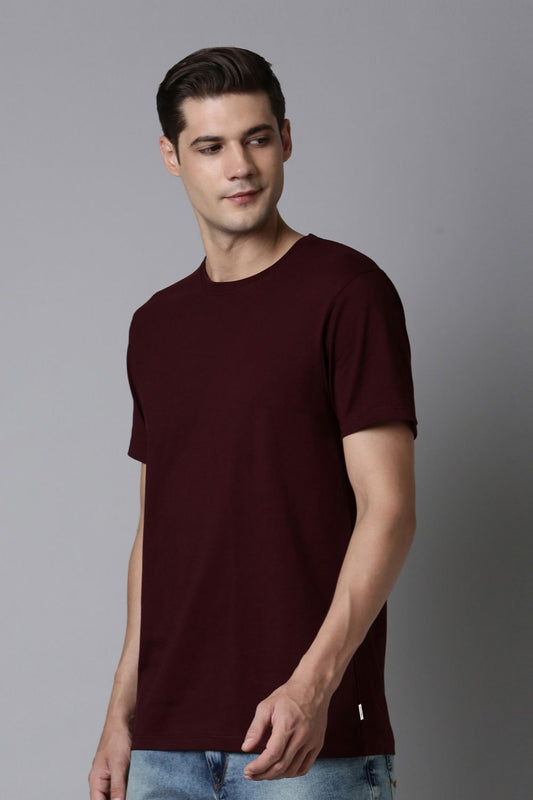 Shop Men's Maroon Cotton Solid T-shirt-front Maxzone Clothing