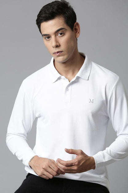 White Full Sleeve Smart Tech Polo Full Sleeve T-Shirt Maxzone Clothing   