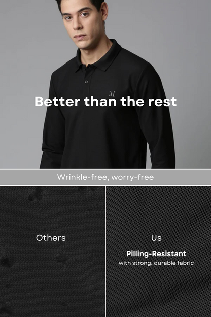 Black Full Sleeve Smart Tech Polo Full Sleeve T-Shirt Maxzone Clothing