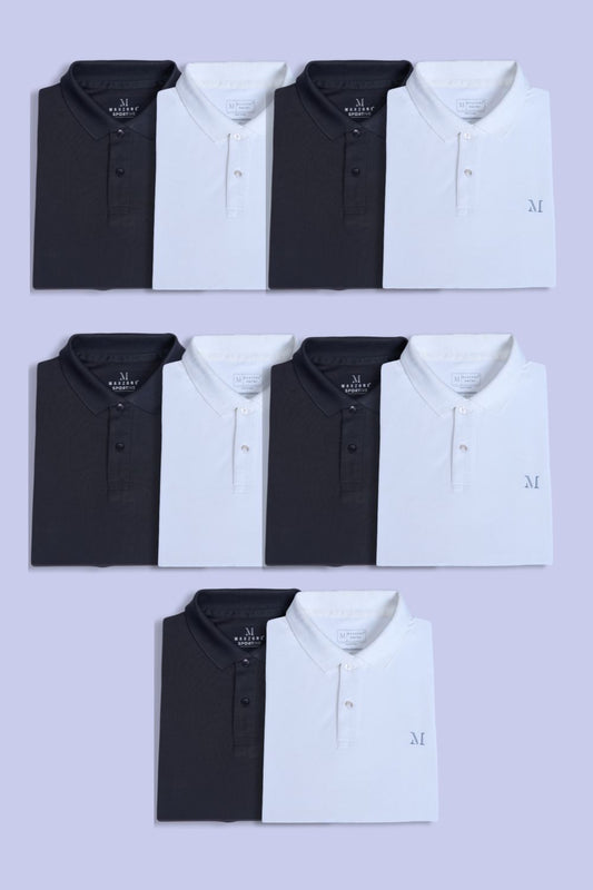 Black & White Polos Pack Of 10 T-shirts Maxzone Clothing   