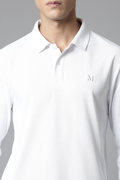 White Full Sleeve Smart Tech Polo Full Sleeve T-Shirt Maxzone Clothing   