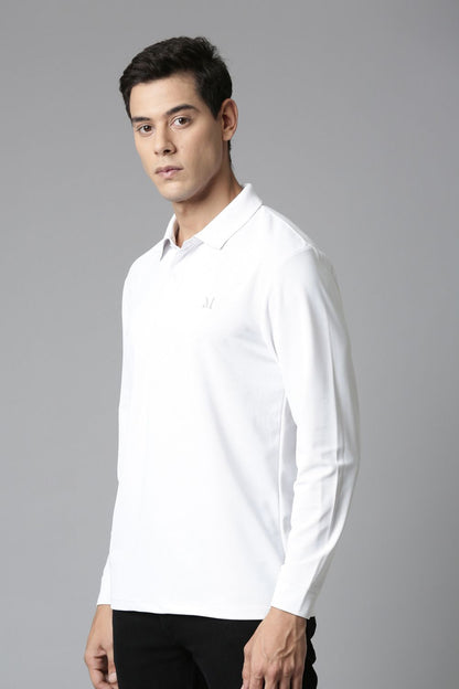 White Full Sleeve Smart Tech Polo Full Sleeve T-Shirt Maxzone Clothing M  