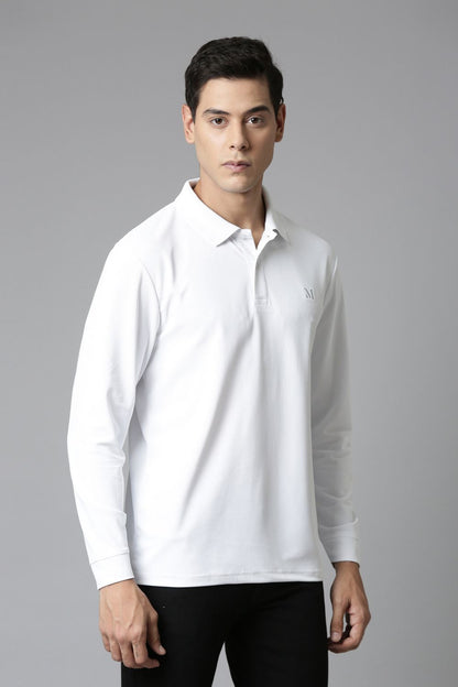 White Full Sleeve Smart Tech Polo Full Sleeve T-Shirt Maxzone Clothing   