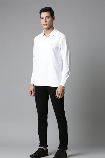 White Full Sleeve Smart Tech Polo Full Sleeve T-Shirt Maxzone Clothing   