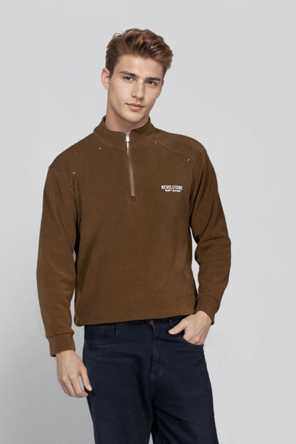 Deep Brown Zipper Sweatshirt