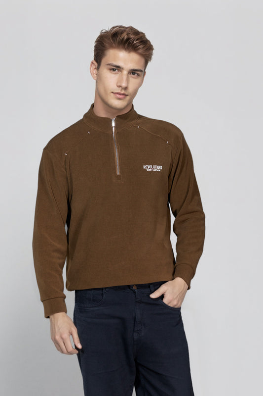 Deep Brown Zipper Sweatshirt