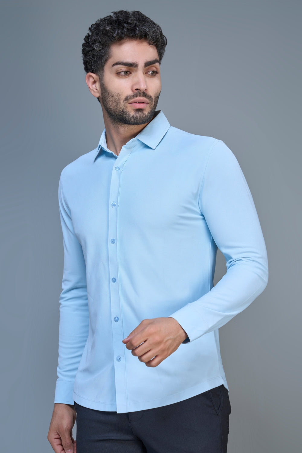 Powder Blue Smart Tech Full Sleeve Shirt Full Sleeve Shirt Maxzone Clothing   