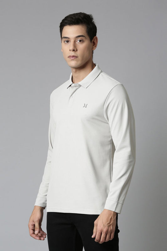Shop Men's Grey Full Sleeve Polo T-shirt-front Maxzone Clothing